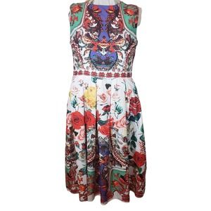 Tina Dress Colorful Fits L Floral Sleeveless Fit Flare Satin